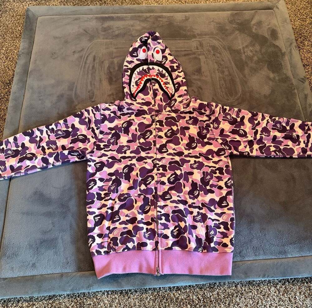 A Bathing Ape Bape Purple Camo Shark Full Zip Hoodie Size M